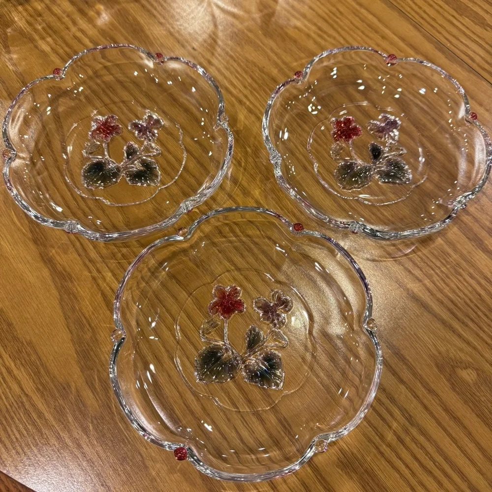 Vintage Mikasa Violets Crystal Dessert Bowl and 3 Plates Set MIC113 pattern
